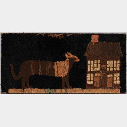 Early Hooked Rug Depicting a Panther