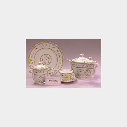 Twenty-three Piece Bernardaud Limoges Artois Handpainted Porcelain Tea Service. 