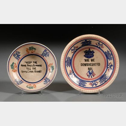 Two Portneuf Pottery Stick Spatter Decorated Bowls with WWI Decoation