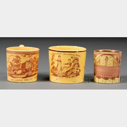 Three Yellow-glazed Children's Mugs