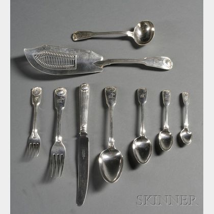 Assembled Georgian and Victorian Shell and Thread Pattern Partial Flatware Service for Twelve