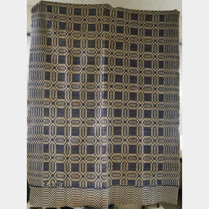 Two 19th Century Blue and White Wool and Cotton Coverlets