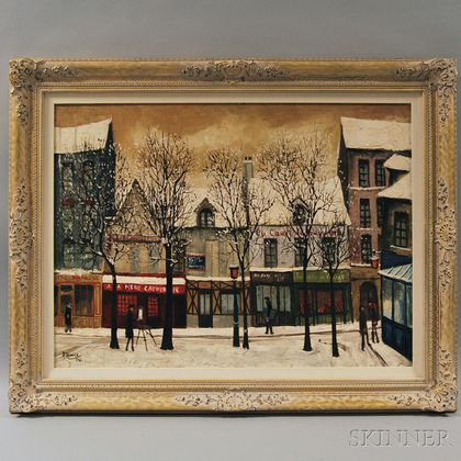 André Renoux (French, 1939-2002) Montmartre Street Scene in Snow.