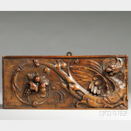 Carved Wooden Architectural Panel of a Griffin