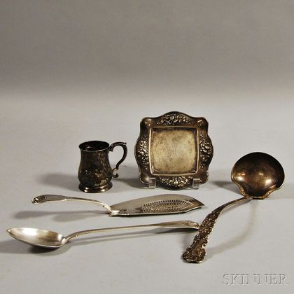 Five Pieces of Mostly English Sterling Silver Tableware and Serving Pieces