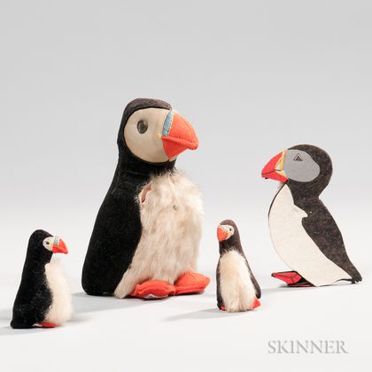 Three Stuffed Puffins and a Puffin Needlecase
