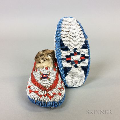 Pair of Central Plains Beaded Hide Infant's Moccasins