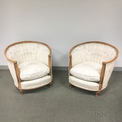Pair of Art Deco Upholstered Fruitwood Club Chairs