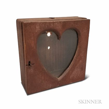 Red-painted and Glazed Pine Heart-form Watch Hutch