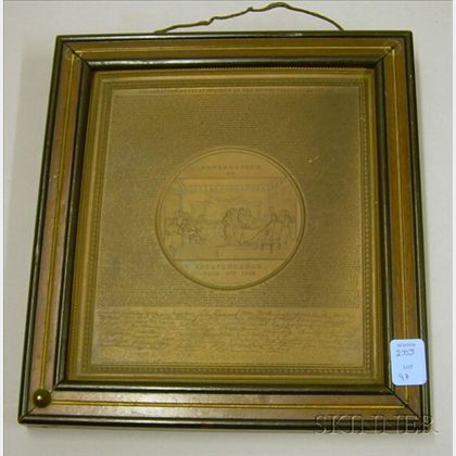 American Stamped Copper Plaque Depicting The Declaration of Independence