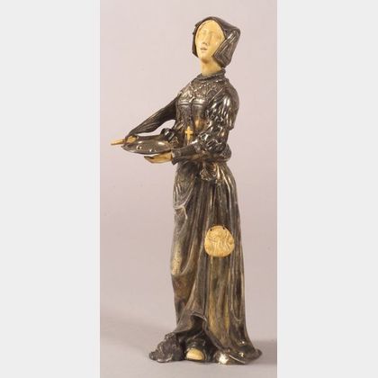 Continental Silver-clad and Carved Ivory Figure of St. Lucy