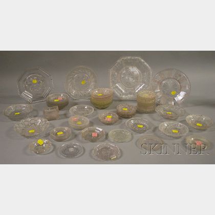 Approximately Fifty-five Pieces of Colorless Pressed Lacy Pattern Glass