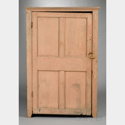 Salmon-painted Pine Cupboard with Paneled Door