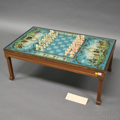 British Reverse-painted Glass Chess Table