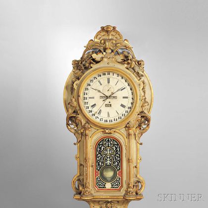 Monumental Carved and Gilded Perpetual Calendar Wall Clock