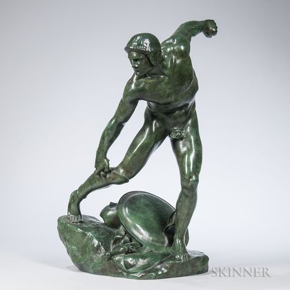 After Constant Roux (act. France, 1865-1942) Bronze Figure of Achilles Preparing for Combat