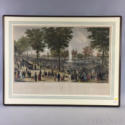 Framed Tappan & Bradford View of the Water Celebration Hand-colored Lithograph