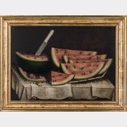 After Daniel McDowell (Mt. Vernon, Ohio, 1809-1885) Watermelon Wedges on a White Cloth
