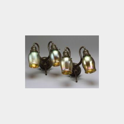 Pair of Art Glass and Bronze Wall Sconces