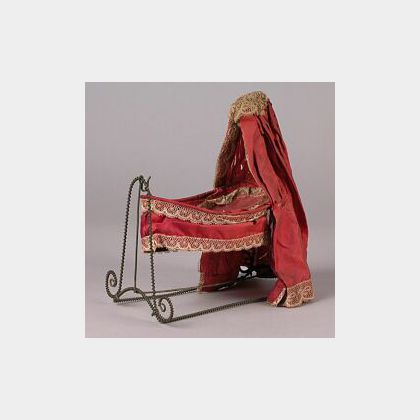 Twisted Wire-Frame Boat Cradle Draped in Plum Silk Dressings