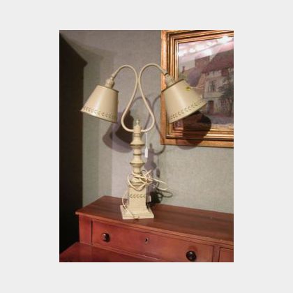 Tole Decorated Double Table Lamp. 