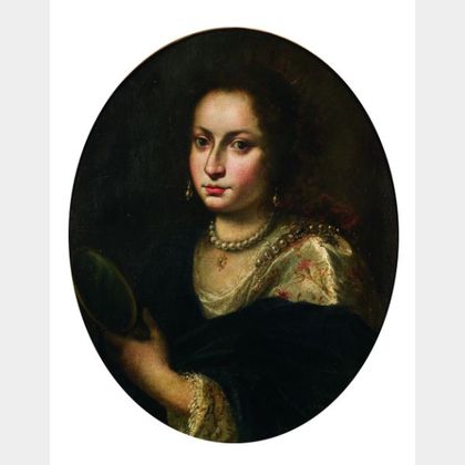 Italian School, 17th Century Style Portrait of a Woman With a Crown and Mirror