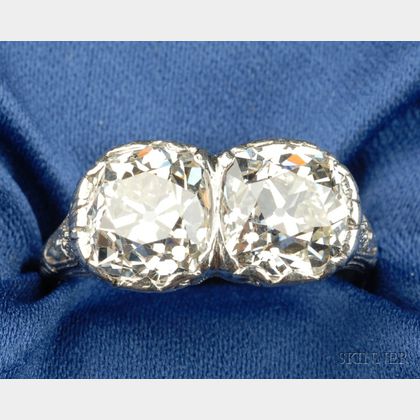 Art Deco Platinum and Diamond Twin-Stone Ring