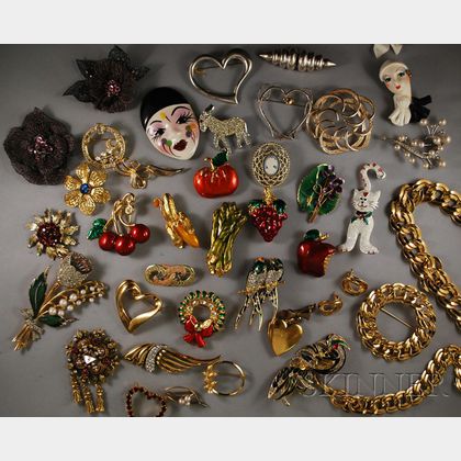 Group of Mostly Costume Brooches