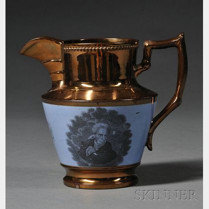 Copper Lustre Liverpool Pottery Pitcher with "General Jackson" Transfer Decoration