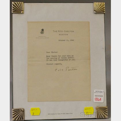 Cole Porter Signed Typewritten Note