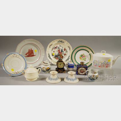 Seven Pieces of Modern Wedgwood Tableware, Six Pieces of Assorted Decorated Table Ceramics, and a Desk Clock. 