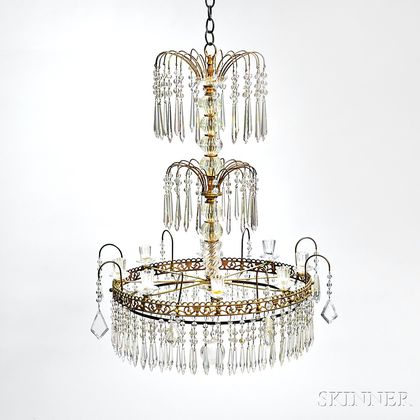 Eight-light Brass and Crystal Chandelier