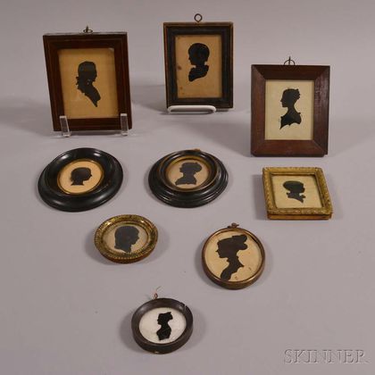 Nine Framed Cut, Reverse-painted, and Hollow-cut Silhouettes. Estimate $400-600