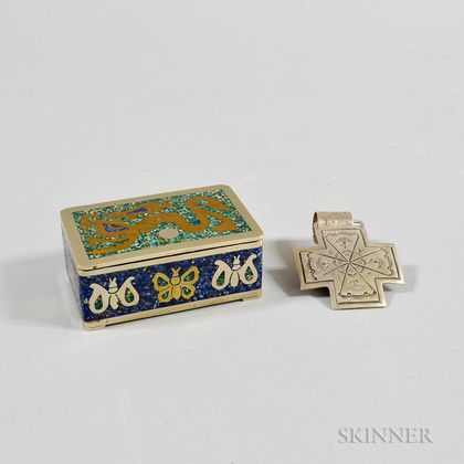 Mexican Mixed-metal-inlaid Box and Sterling Silver Cross Pendant
