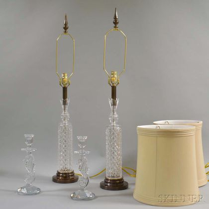 Pair of Waterford Table Lamps and Pair of Waterford Seahorse Candlesticks