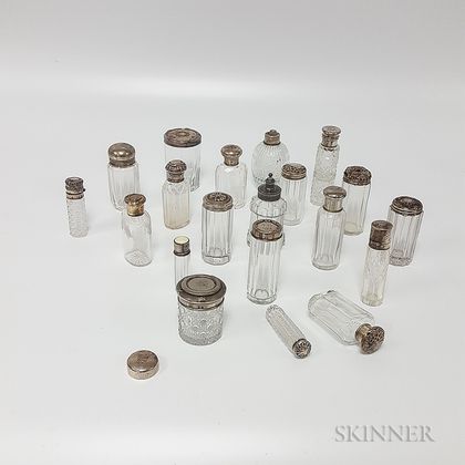 Group of Glass and Silver Perfumes and Cannisters