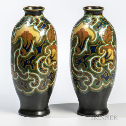 Pair of Gouda Pottery Zenith Orient Vases