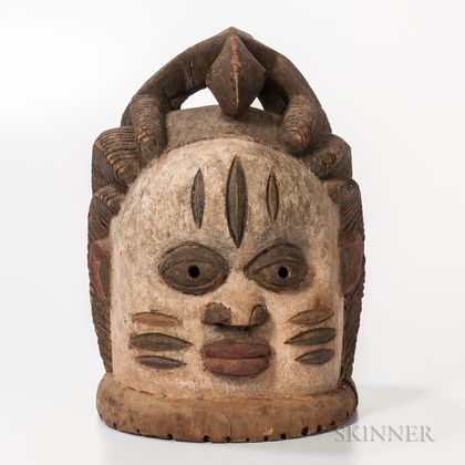 Mende-style Carved and Painted Wood Helmet Mask