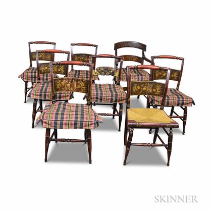Set of Eight Painted and Stenciled Hitchcock Chairs. Estimate $300-500