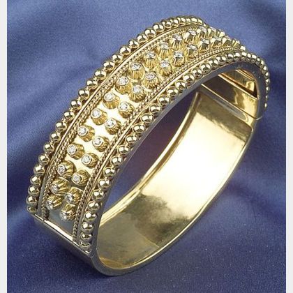 18kt Gold and Diamond Bangle Bracelet ,Greece