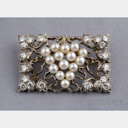 Cultured Pearl and Diamond Brooch, M. Buccellati