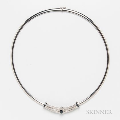 14kt White Gold Choker with 14kt White Gold, Sapphire, and Diamond Slide