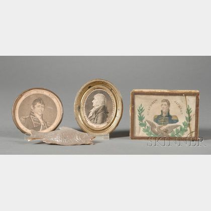 Two Small Framed Portraits, Trinket Box, and Fish Ornament