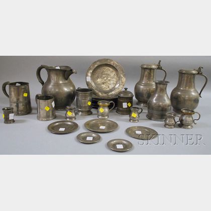 Nineteen Pewter Plates and Dishes, and Fifteen Assorted Pewter Articles