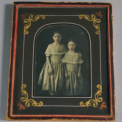 Half-plate Daguerreotype Portrait of Two Young Sisters