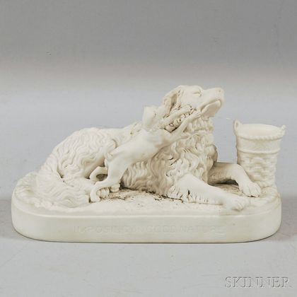 Parian Ware Figural Dog Group "Imposing on Good Nature,"