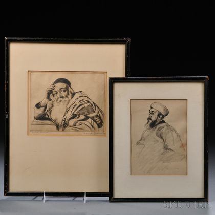 Hermann Struck (German, 1876-1944) and Elias M. Grossman (American, 1898-1947) Two Prints: Portrait of a Man