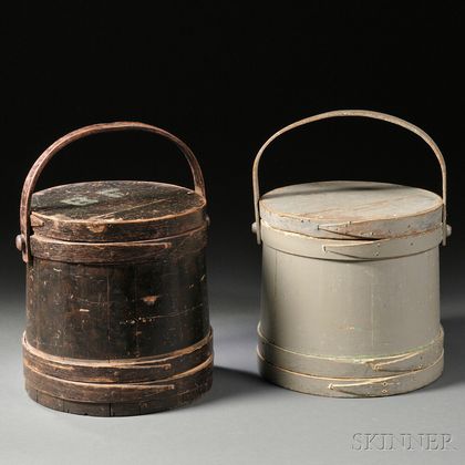 Two Painted Wooden Covered Firkins