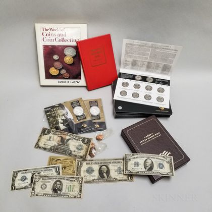 Group of Assorted Medals, Bank Notes, Tokens, Books, and Coins
