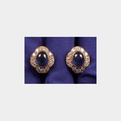 18kt Gold, Sapphire, and Diamond Earclips, Cartier Paris